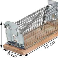 Trappola per animali trappola per topi 15 x 6 cm, in legno con gabbia metallica trappola viva