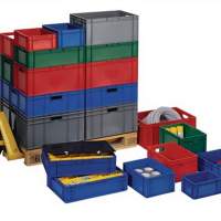 Transport stacking box blue L600xW400xH270mm walls/bottom closed PP