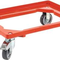 Crate roller carrying capacity 250 kg rubber tires, L605xW405mm, red