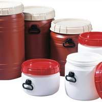Wide-mouth barrel, white, lid, red, 26l, D.338xH.356mm, filling opening-D.295mm