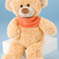 Dangling bear, 27cm, honey yellow with an orange scarf