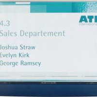 Door sign ABS B.149xH.105.5mm viewing window acrylic back blue