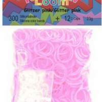Rainbow Loom silicone glitter pink, 300 pieces, 1 bag