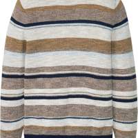 Мужской свитер с круглым вырезом песочного цвета в горизонтальную полоску Новинка