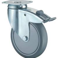 Swivel castor with total brake D.150mm carrying 100kg solid rubber wheel blue-grey plate 94
